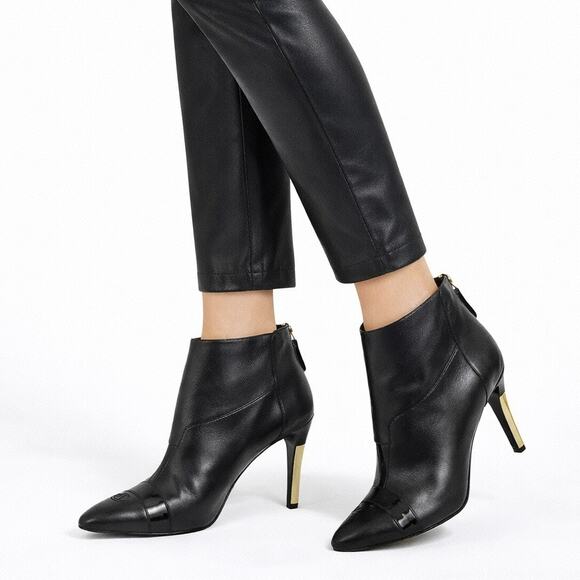 CHANEL Shoes - Chanel CC Logo Cap Toe Lamb Leather Heel Ankle Boots Black Size 38